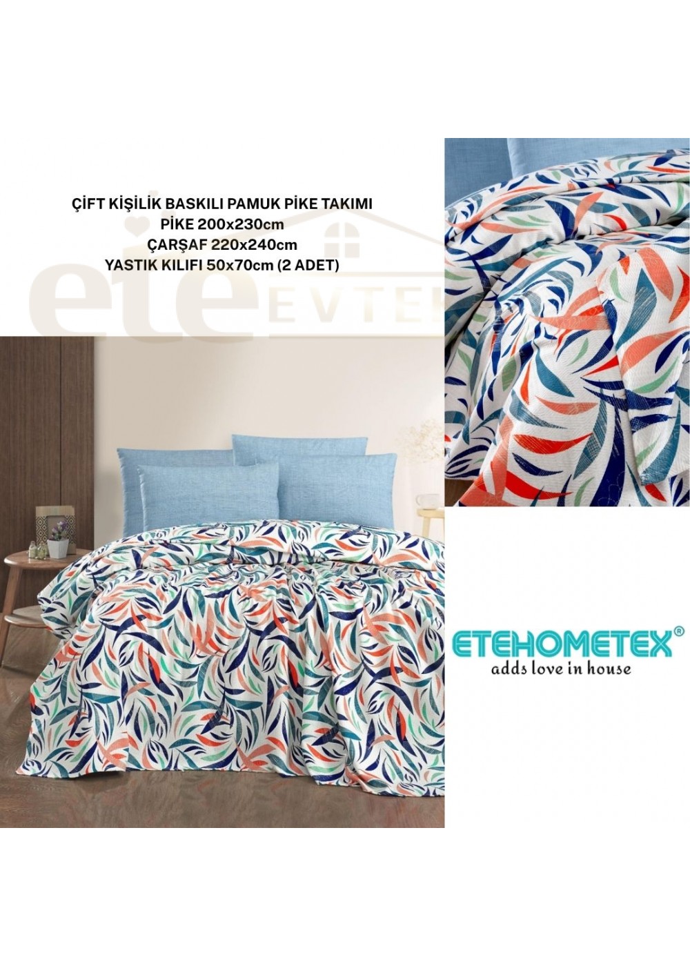 ETEHOMETEX ÇİFT KİŞİLİK BASKILI PAMUK PİKE TAKIMI GÖKKUŞAĞI V1 8696474231923